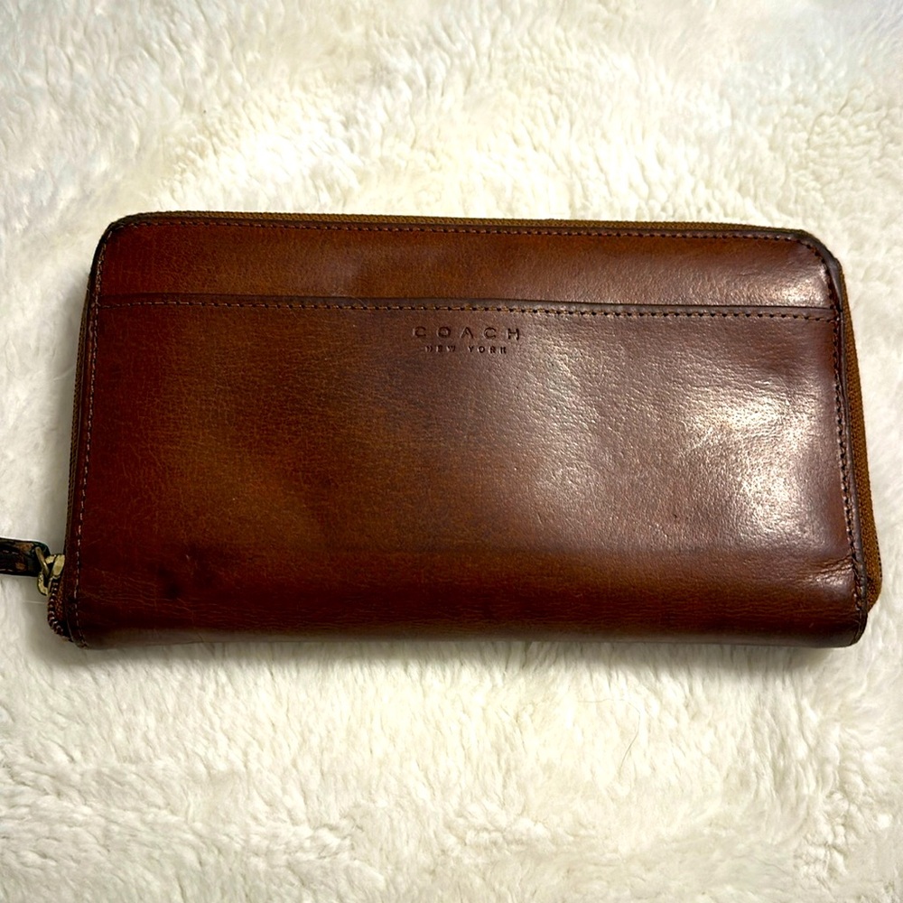 Coach Large Leather Zip Checkbook Wallet.